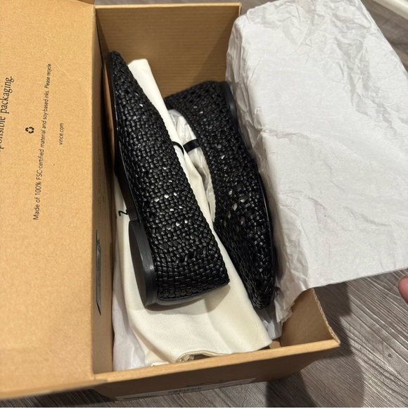 Vince Vivian Mary Jane Black Leather Crochet Ballerina Flats - Picture 14 of 16